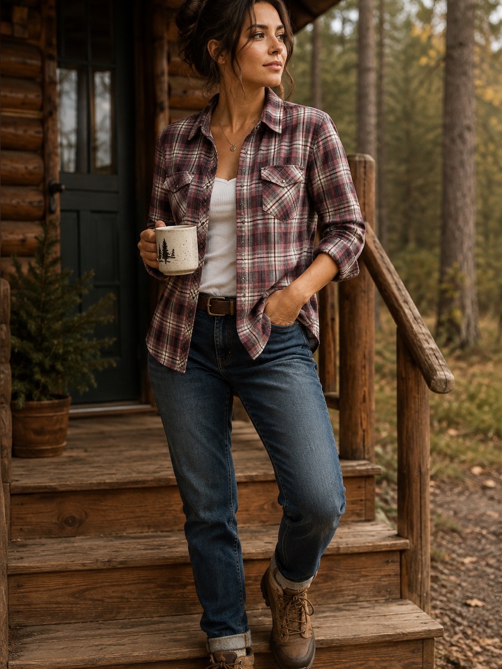 KÜHL Women’s Small Plaid Western Snap Shirt Burgundy Gray Outdoor